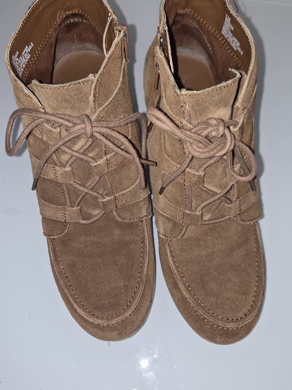 MIA Berdina Brown Suede Wedge Ankle Booties Size 8.5 - Picture 8 of 8
